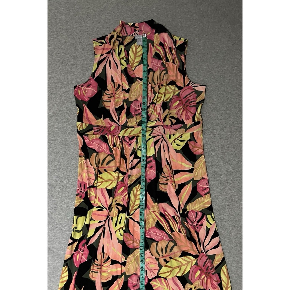 Chico's Leaf dress Pattern Sleeveless Dress Sz 3 XL babydoll stretch pleated - Picture 10 of 11